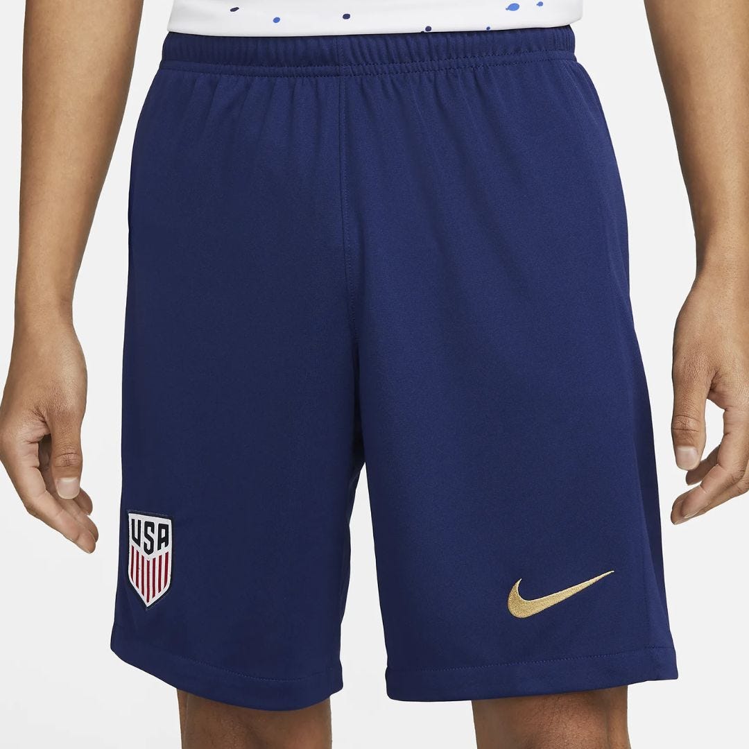 close-up image of navy men's usmnt soccer shorts