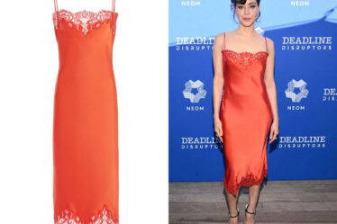 Aubrey Plaza's Stella McCartney Lace-Trimmed Satin Midi Dress