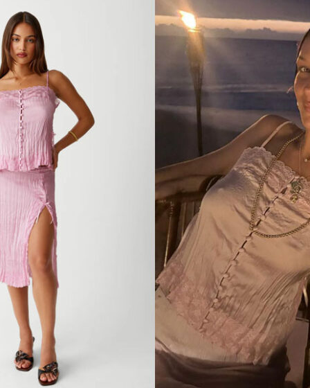 Bella Hadid's Frankies Bikinis Besos Satin Camisole & Countryside Skirt