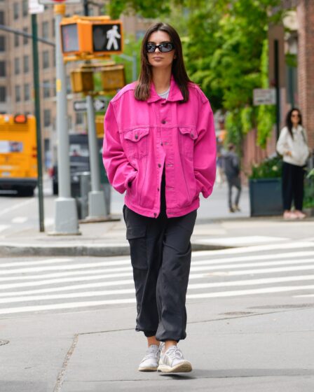 Image may contain Emily Ratajkowski Pedestrian Person Standing Adult Clothing Footwear Shoe Accessories and Glasses
