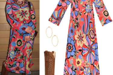 Emma Roberts: Printed Dress, Brown Boots