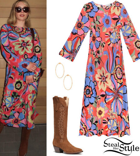 Emma Roberts: Printed Dress, Brown Boots