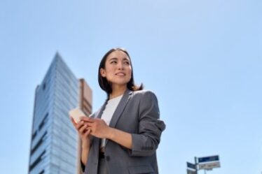 confident woman in city