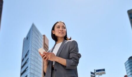 confident woman in city