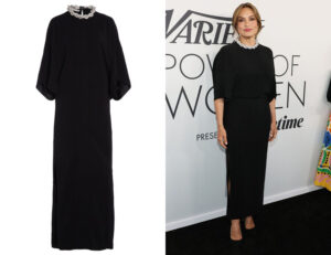 Mariska Hargitay's Stella McCartney Embellished-Collar Cape Sleeve Maxi Dress