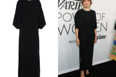 Mariska Hargitay's Stella McCartney Embellished-Collar Cape Sleeve Maxi Dress