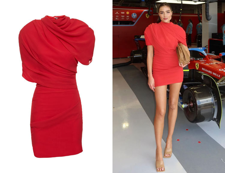 Olivia Culpo's Jacquemus La Robe Castagna Draped Satin Dress