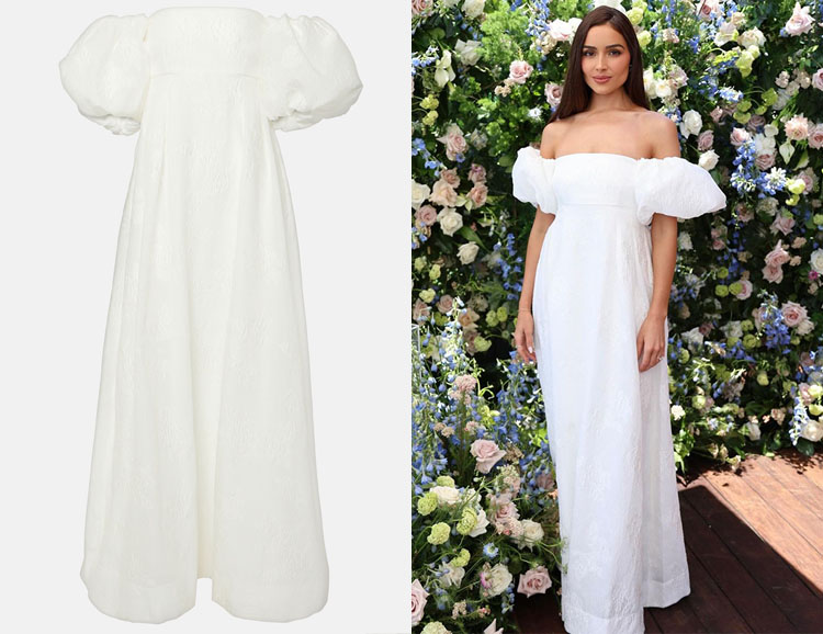 Olivia Culpo's Rebecca Vallance Matchworker Puff-Sleeve Off-Shoulder Gown