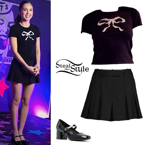 Olivia Rodrigo: Black Bow Tee, Mini Skirt