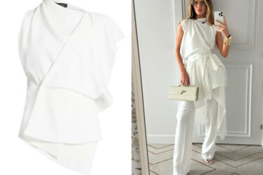 Rosie Huntington-Whiteley's A.W.A.K.E. Mode Asymmetric Draped Sleeveless Top