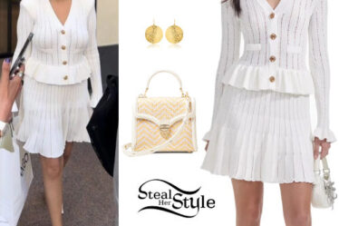 Selena Gomez: White Knit Dress, Slingback Pumps