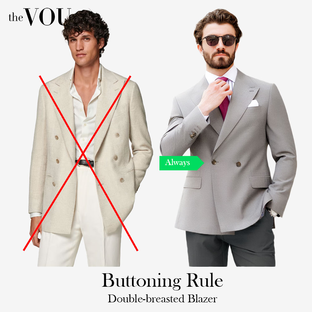 One-button double-breasted blazer buttoning rules