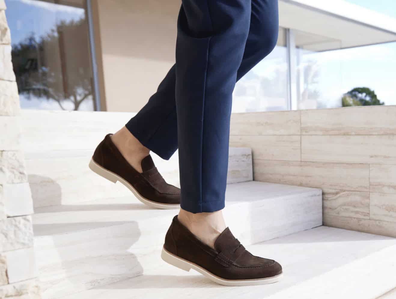 model wearing Samuel Hubbard Tailored Traveler loafers 