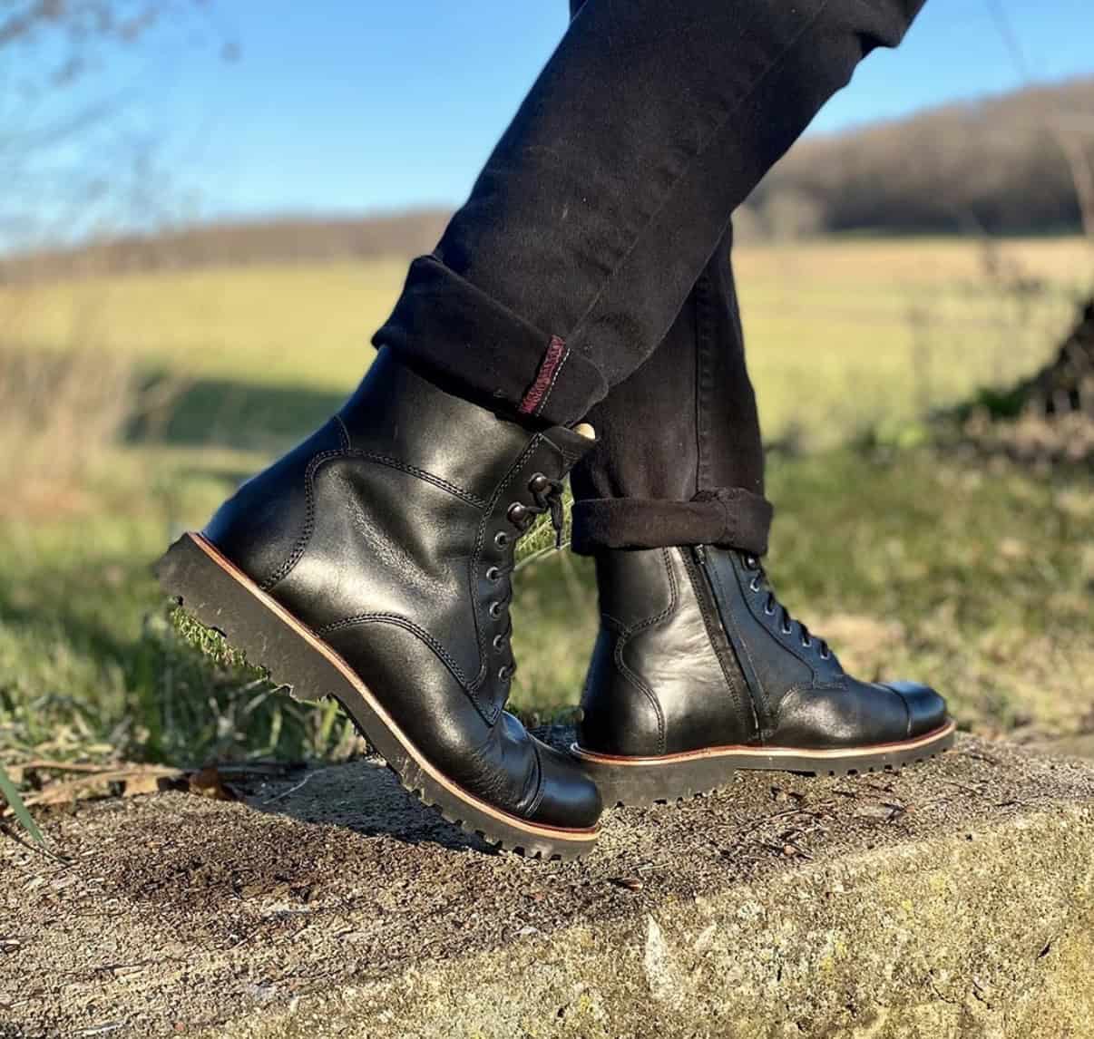 Person wearing Samuel Hubbard Uptown Maverick boots outside