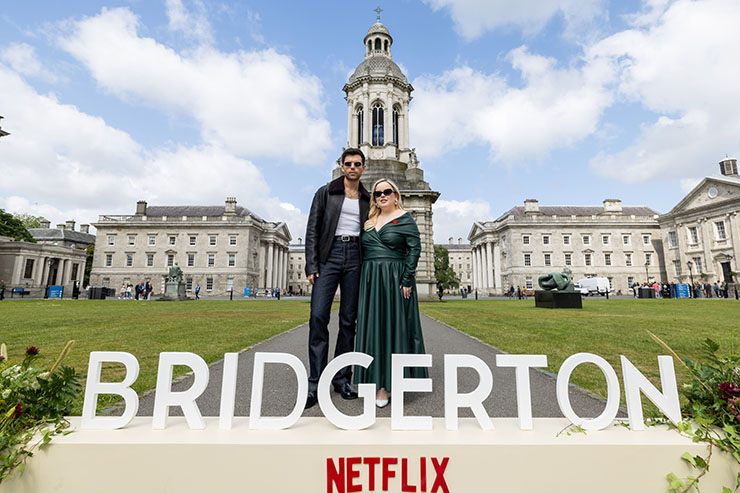 Luke Newton and Nicola Coughlan at Netflix's Bridgerton Photocall at Trinity College Dublin