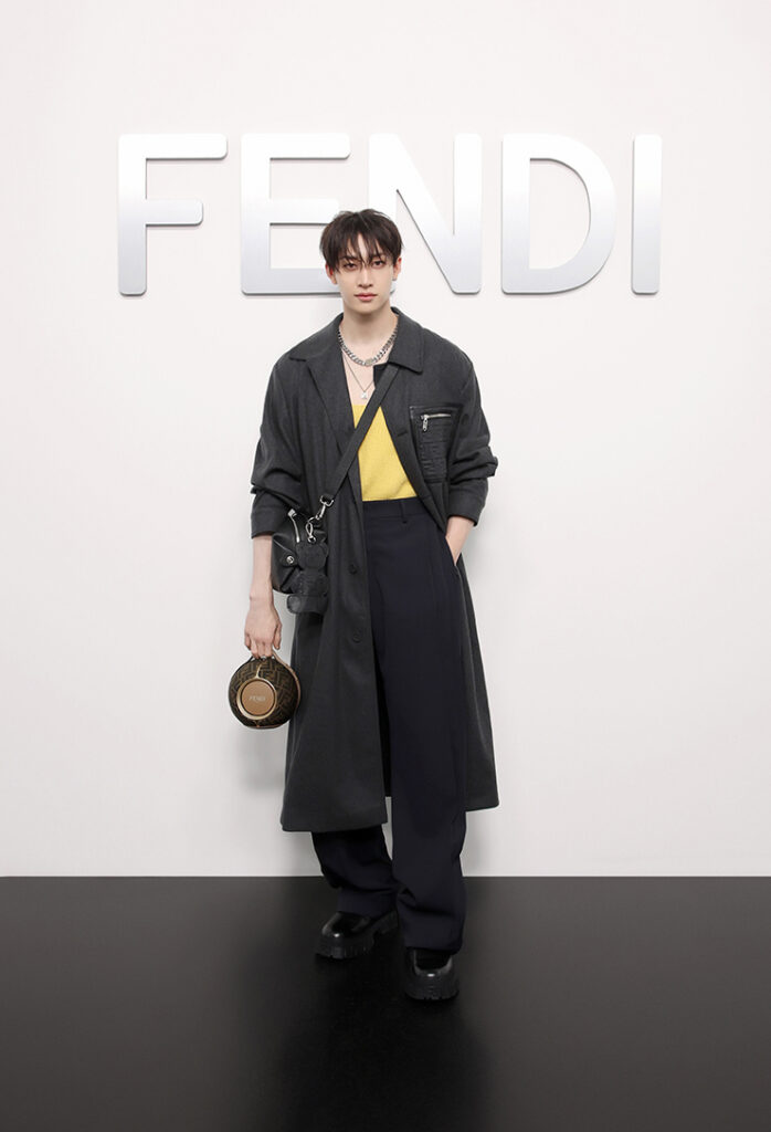 Bang Chan is seen arriving at the Fendi Spring/Summer 2025 Fashion Show 