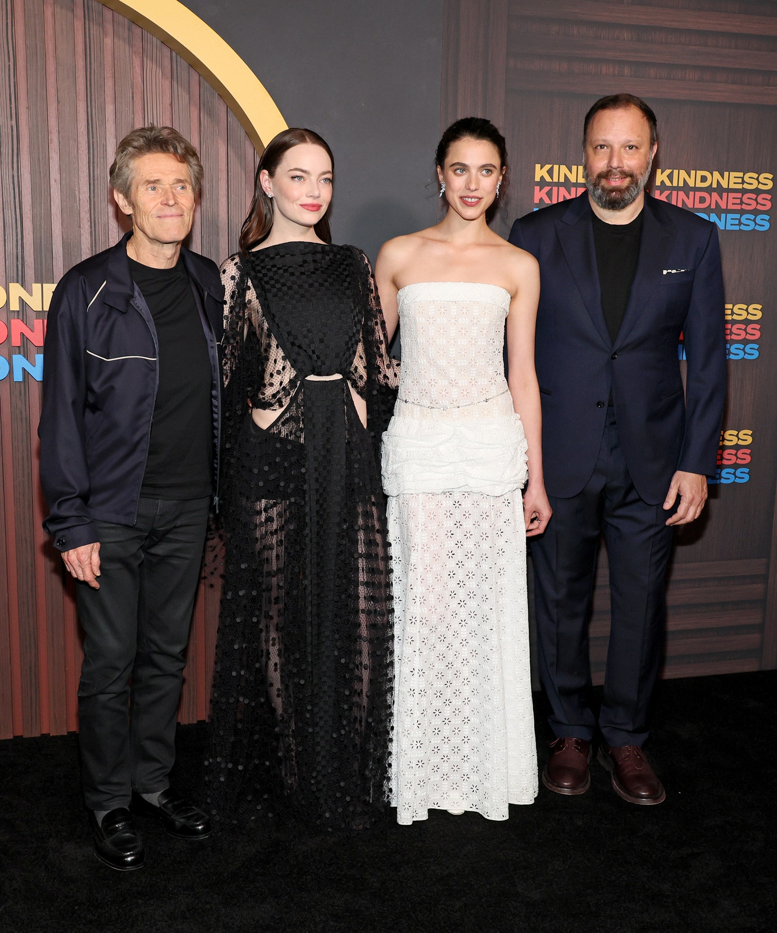 Image may contain Yorgos Lanthimos Willem Dafoe Emma Stone Margaret Qualley Fashion Adult Person and Clothing