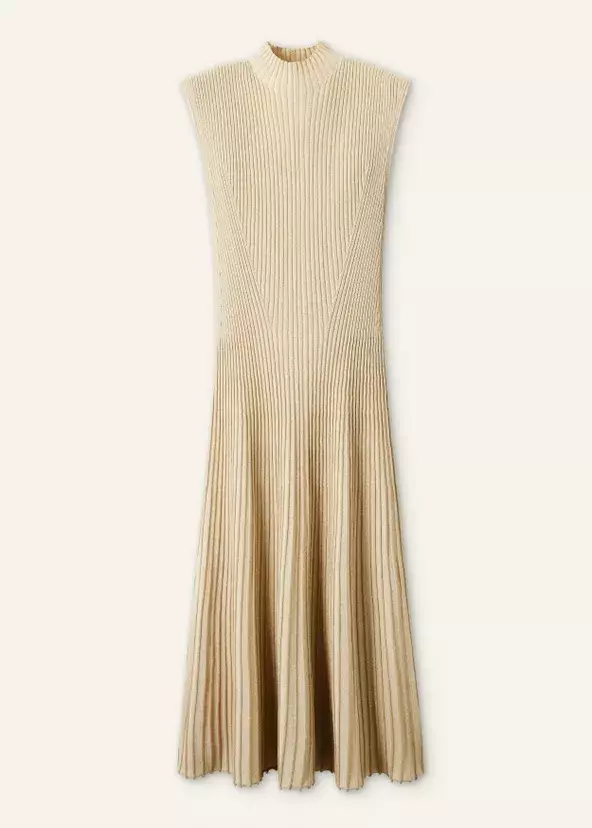 Meem Metallic Rib Knit Cap Sleeve Midi Dress
