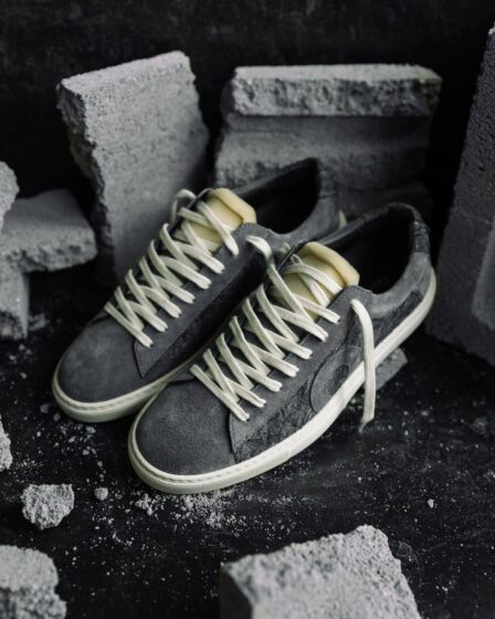 a pair of oliver cabell low 1 surrounded with broken concrete blocks