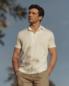 man wearing a luca faloni polo shirt