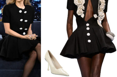 Ariana Grande: Black Crop Jacket and Skirt