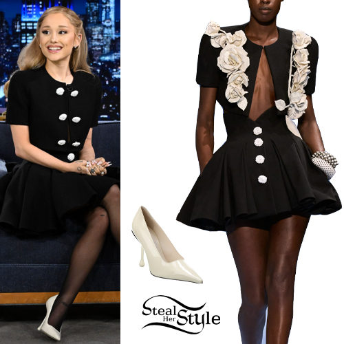 Ariana Grande: Black Crop Jacket and Skirt