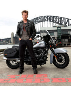 Austin Butler Rocks A Vintage Harley Davidson Jacket For 'The Bikeriders' Sydney Press Conference