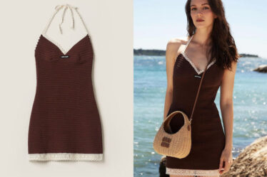 Ella Hunt's Miu Miu Halter Dress & Miu Miu Wander Raffia Bag