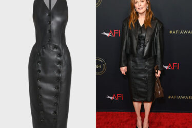 Julianne Moore's Alaïa Button-Front Sleeveless Leather Midi Vest Dress