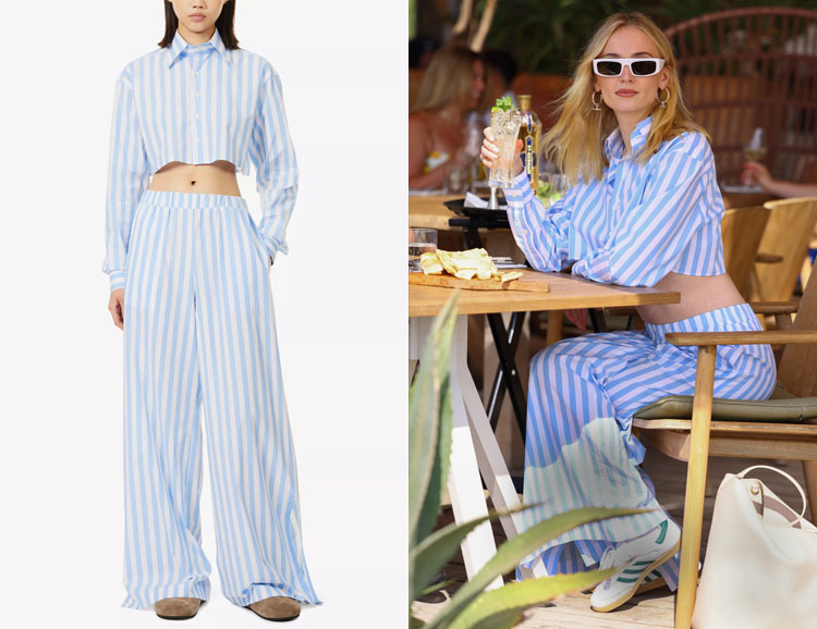 Sophie Turner's WOERA Stripe-Print Cropped Cotton Shirt & Trousers