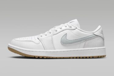 air jordan 1 low g golf shoe in white, from the side