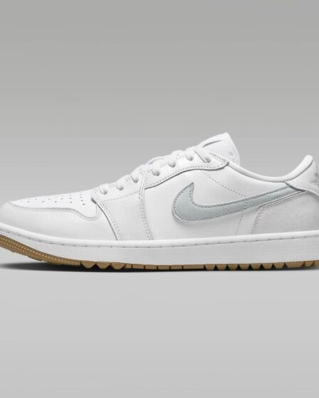 air jordan 1 low g golf shoe in white, from the side