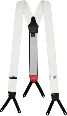 Del Toro White Silk and Leather Suspenders