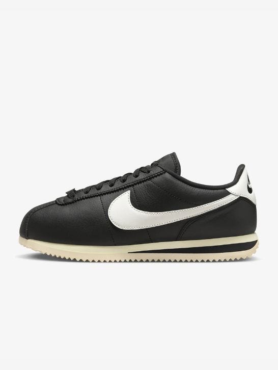 nike cortez 23 premium leather black sneaker with white swoosh