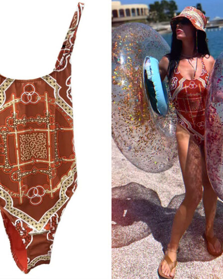 Katy Perry's Hermes One-Piece Printed Swimsuit