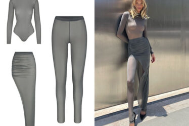 Elsa Hosk's SKIMS Mock Neck Bodysuit, Skirt & Leggings