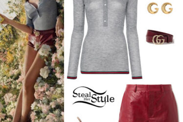 Miley Cyrus: Grey Long Sleeve, Red Shorts