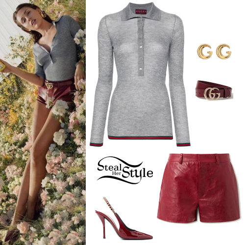 Miley Cyrus: Grey Long Sleeve, Red Shorts