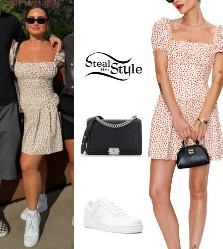 Demi Lovato: Floral Mini Dress, White Sneakers