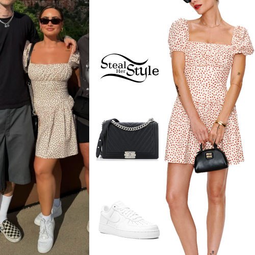 Demi Lovato: Floral Mini Dress, White Sneakers