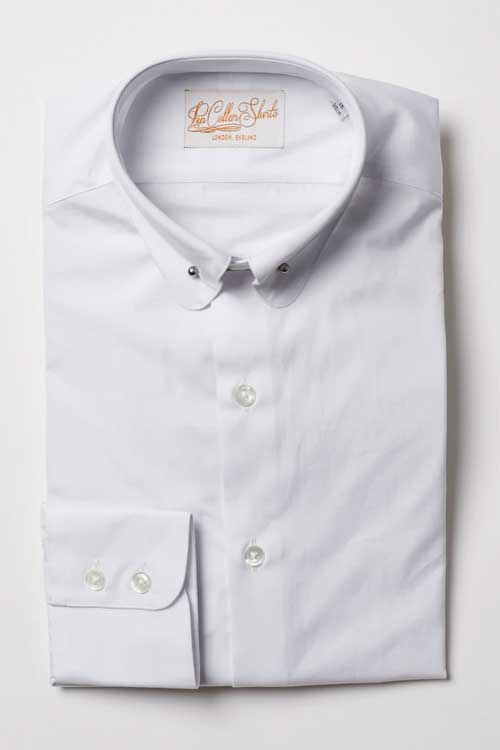 HAWKINS & SHEPHERD PIN COLLAR SHIRT - WHITE CURVE COLLAR vintage style