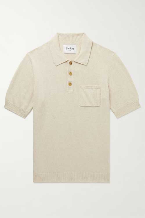 CORRIDOR Cotton and Linen-Blend Polo Shirt Vintage style