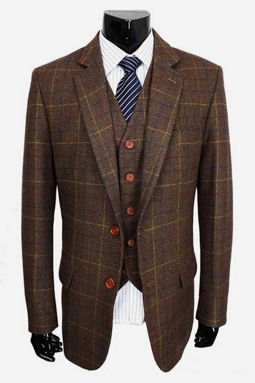 Brown three-piece tweed suit Vintage