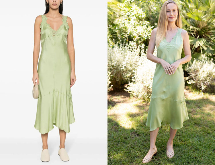 Brie Larson's Dorothee Schumacher Lace-Appliqué Camisole Silk Dress