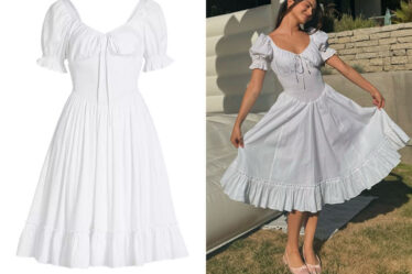 Camila Mendes' Guizio Luciana Cotton Smocked Midi-Dress