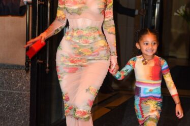 Kylie Jenner looks terrific as she exits the Ritz-Carlton Hotel with her daughter Stormi to attend Jean Paul Gaultier x The Webster Celebrate the Launch of âFlower Collectionâ this evening in New York City.