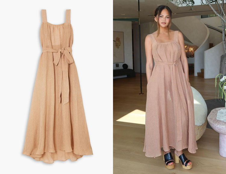 Chrissy Teigen's Le Kasha Assiout Belted Linen-Gauze Maxi Dress