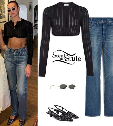 Dua Lipa: Cropped Cardigan, Slingback Pumps