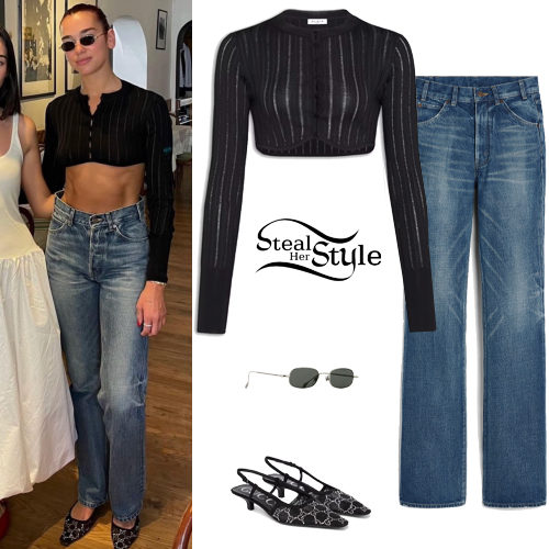 Dua Lipa: Cropped Cardigan, Slingback Pumps