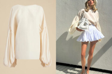 Elsa Hosk's Khaite The Quico Top & Helsa Poplin Bubble Skirt